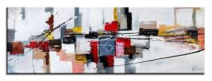 Obraz olejny ręcznie malowany 50x150cm Ruchliwa ulica