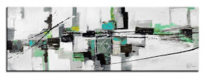 Obraz olejny ręcznie malowany 50x150cm Zielone rozbicie