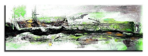 Obraz olejny ręcznie malowany 50x150cm Zielona muzyka