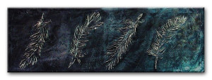 Obraz olejny ręcznie malowany 50x150cm Granatowe pióra