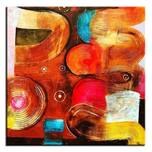 Obraz olejny ręcznie malowany 90x90cm Pomarańcz ulicy