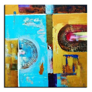 Obraz olejny ręcznie malowany 90x90cm Szmaragdowy prostokąt