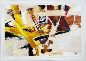 Obraz olejny ręcznie malowany 75x105cm Żółty samolot