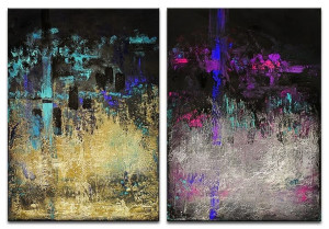 Obraz olejny ręcznie malowany 50x70cm x2 Fiolet i błękit