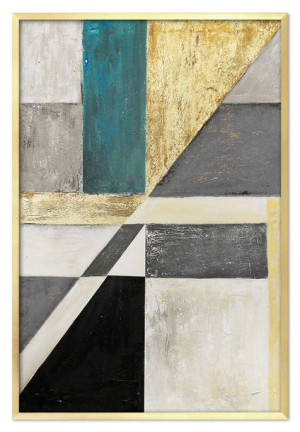 Obraz olejny ręcznie malowany 63x93cm Kompozycja z turkusowym prostokątem