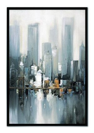 Obraz olejny ręcznie malowany 63x93cm Miasto nad ranem