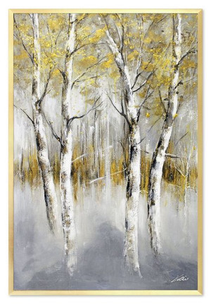 Obraz olejny ręcznie malowany 63x93cm Brzozy we mgle