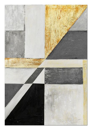 Obraz olejny ręcznie malowany 60x90cm Szarość i złoto III
