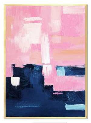 Obraz olejny ręcznie malowany 53x73cm Różowa abstrakcja do wnętrz nowoczesn