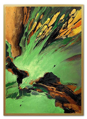 Obraz olejny ręcznie malowany 53x73cm Zielony wybuch