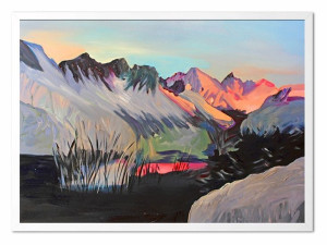 Obraz olejny ręcznie malowany 53x73cm Rzeka i góry