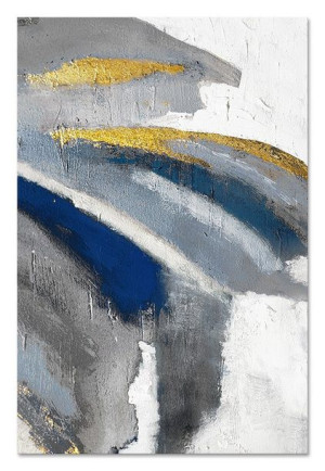 Obraz olejny ręcznie malowany 60x90cm Kwiat myśli szary