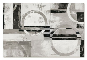 Obraz olejny ręcznie malowany 60x90cm Srebrne obręcze na szarym tle