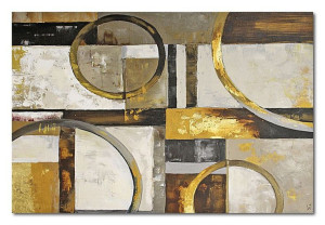 Obraz olejny ręcznie malowany 60x90cm Złote obręcze na beżowym tle
