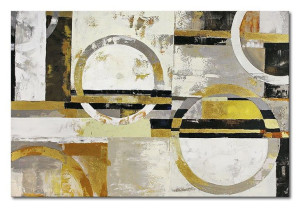 Obraz olejny ręcznie malowany 60x90cm Złote obręcze na szarym tle