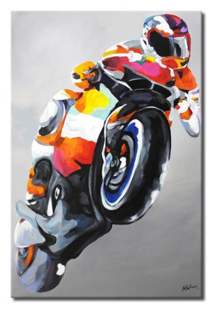 Obraz olejny ręcznie malowany 60x90cm Motocyklista