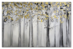 Obraz olejny ręcznie malowany 60x90cm Złote liście
