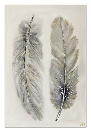 Obraz olejny ręcznie malowany 60x90cm Srebrne pióra