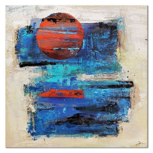 Obraz olejny ręcznie malowany 60x60cm Czerwony księżyc