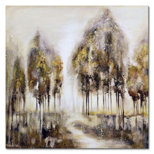 Obraz olejny ręcznie malowany 60x60cm Zamglone drzewa