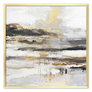 Obraz olejny ręcznie malowany na płótnie 63x63cm Złota abstrakcja