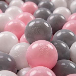 KiddyMoon plastikowe kulki 7cm 200szt, biały-szary-pudrowy róż