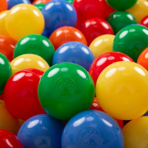 KiddyMoon plastikowe kulki 7cm 100szt, żół-ziel-nieb-czerw-pomarańcz