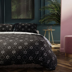 DecoKing Pościel Mikrofibra Śnieżynka biało czarna 135X200*2 + 80X80*2