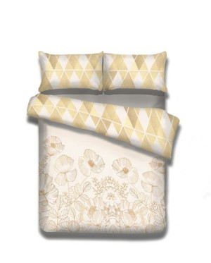 AmeliaHome Pościel z Flaneli Złote Maki 155X220 + 80X80*1