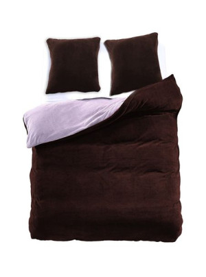 DecoKing Pościel z Mikrofibry brązowa + fioletowa 135x200 + 80X80*1