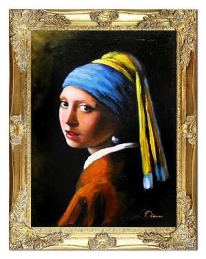 Obraz olejny ręcznie malowany na płótnie 37x47cm Jan Vermeer Dziewczyna z p