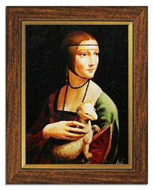 Obraz olejny ręcznie malowany na płótnie 37x47cm Leonardo da Vinci Dama z g