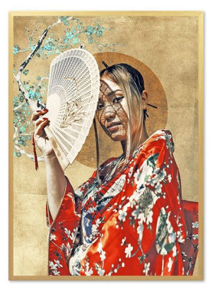 Obraz na płótnie Japonka z wachlarzem 53x73cm