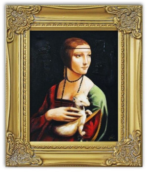 Obraz olejny ręcznie malowany na płótnie 27x32cm Leonardo da Vinci Dama z g