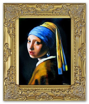 Obraz olejny ręcznie malowany na płótnie 27x32cm Jan Vermeer Dziewczyna z p