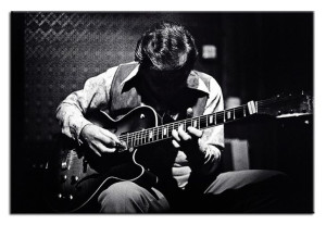 Obraz dla muzyka gitarzysta 90x60cm czarno-biały plakat na płótnie