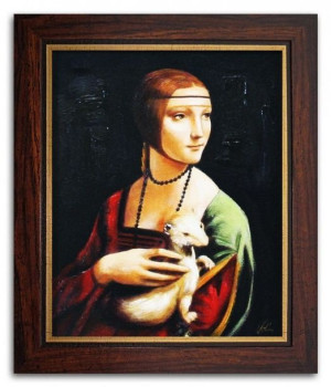 Obraz olejny ręcznie malowany na płótnie 27x32cm Leonardo da Vinci Dama z g