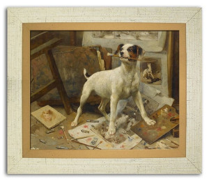 Obraz na płótnie 31x27cm pies rozrabiaka