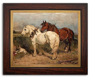 Obraz na płótnie 24x29cm konie i pies