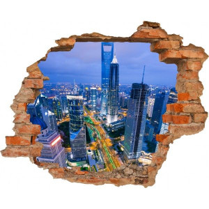 Fototapeta samoprzylepna BLUE CITY Dziura w ścianie EFEKT 3D 125x100cm