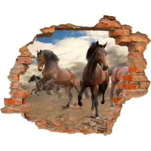 Fototapeta samoprzylepna KONIE W GALOPIE Dziura w ścianie EFEKT 3D