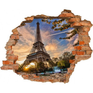 Fototapeta samoprzylepna PARYŻ WIEŻA EIFFLA Dziura w ścianie EFEKT 3D