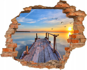 Fototapeta samoprzylepna ZACHÓD SŁOŃCA MORZE Dziura w ścianie EFEKT 3D