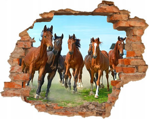 Fototapeta samoprzylepna 3D KONIE W GALOPIE Dziura w ścianie EFEKT 3D