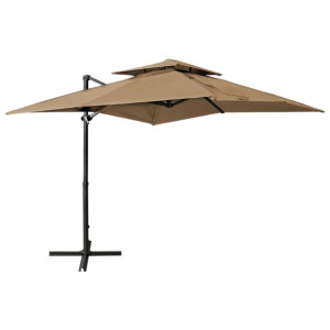 Parasol wiszący z podwójną czaszą, 250x250 cm, kolor taupe