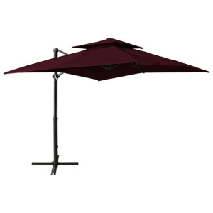 Parasol wiszący z podwójną czaszą, 250x250 cm, bordowy