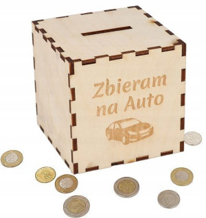 Drewniana SKARBONKA SZKATUŁKA + GRAWER PREZENT 8cm