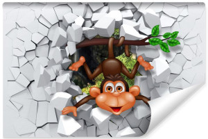 Fototapeta NA ŚCIANĘ dla Dzieci Małpka SAFARI Mur 3D 300cm x 210cm