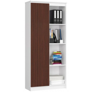 Regał Biurowy R 80cm Clp 1 Drzwi 4 Półki Biały / Wenge