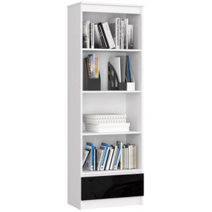 Regał R 60cm Clp 1 Szuflada 4 Półki Biały / Czarny Połysk